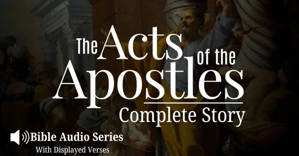 Cover image for the Acts of the Apostles Bible story, featuring a title banner and audio series reference.